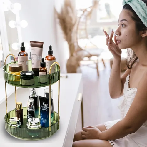 Miniatura 6 de Organizador de Maquillaje Giratorio de Encimera de 2 Niveles Bandejas Lazy Susan Transparente Almacenamiento de Cuidado de la Piel y Perfume