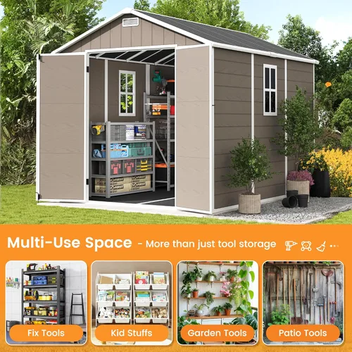 Miniatura 5 de UDPATIO Outdoor Resin Storage Shed 8 x 10 FT, Plastic Storage Shed with Floor Large Outdoors Garden Tool Storage Shed Outside Clearance Shed with