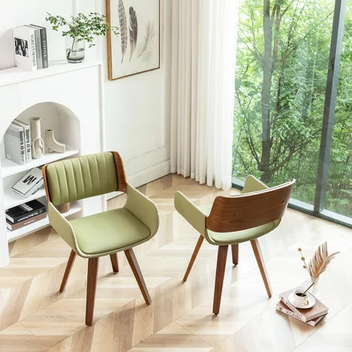 Miniatura 6 de LUNLING Sillas de comedor giratorias de piel sintética con acento, sillas modernas de mediados de siglo con patas de madera/reposabrazos/asiento