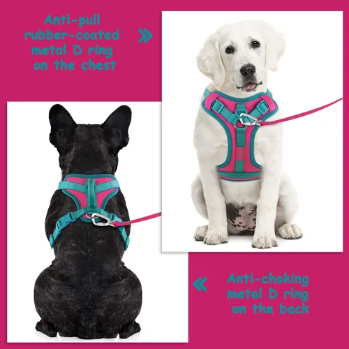 Miniatura 4 de Wolfone Arnés sin tirones para perro, ajustable, suave, acolchado, chaleco para mascotas, con asa de control, adorable arnés diario para perros