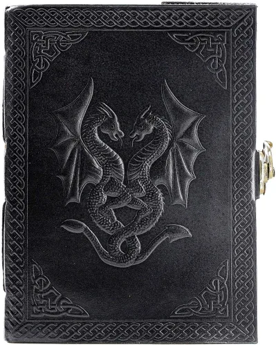 Diario de cuero doble dragón hecho a mano/cuaderno de escritura/bloc de notas diario encuadernado para hombres y mujeres, papel sin forro, mediano,
