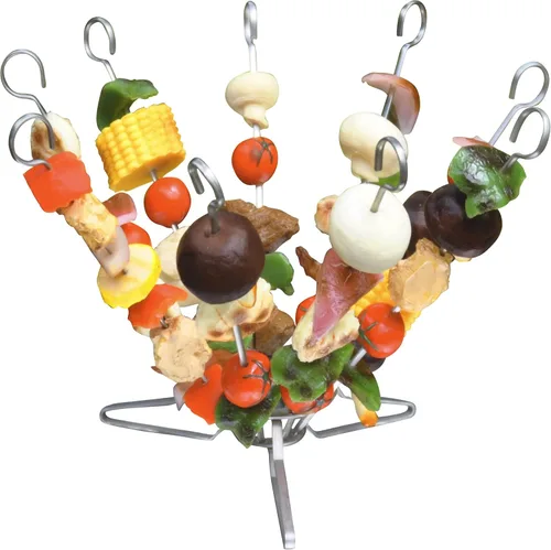 O-Yaki - Sistema de brochetas verticales de metal para barbacoa, juego de 9 pinchos planos para asar brochetas con soporte para brochetas, libro de