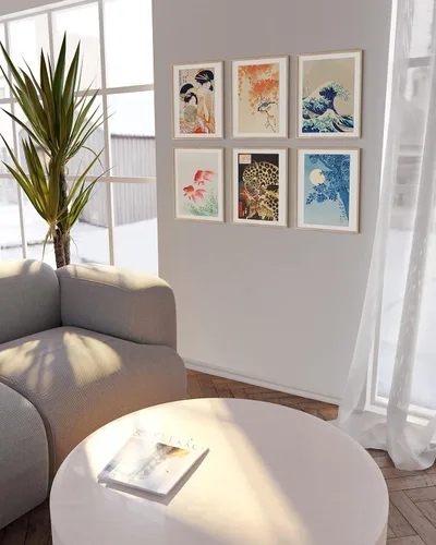 Miniatura 4 de HAUS AND HUES Impresiones de arte asiático, juego de 6 decoraciones japonesas contemporáneas de pared, pinturas de hokusai, carteles de ondas, Juego