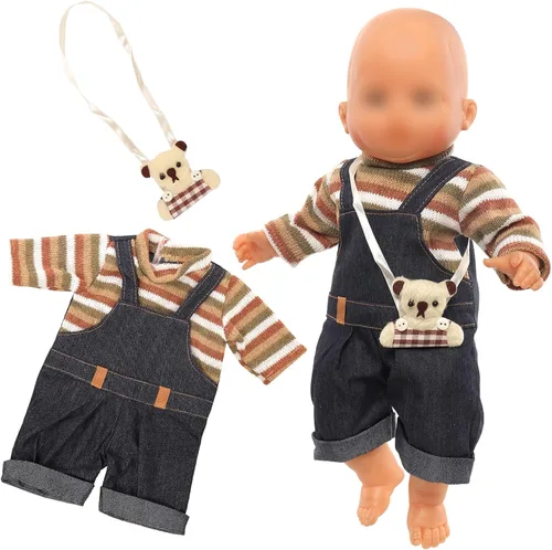 Miunana Vestido de muñeca de bebé de 13 a 16 pulgadas con mochila de oso apto para muñeca de 13.8-17.7 in, vestido de una sola pieza, overol de oso
