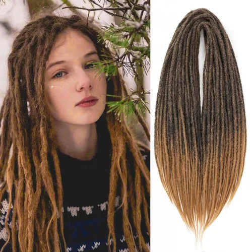 Miniatura 7 de Leeven Extensiones de rastas grises de 40 hebras de 18 pulgadas con terminación única hechas a mano, extensiones de rastas suaves de 0.6 cm