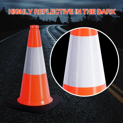 Miniatura 4 de (5 Conos) BESEA 18" Pulgadas Conos de PVC Naranja Conos de Seguridad de Tráfico Base Negra Construcción Carretera Cono de Estacionamiento con Collar