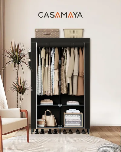 Miniatura 2 de CASAMAYA Armario portátil, armario de 34 pulgadas de gran capacidad con cubierta, organizador de almacenamiento de ropa con estantes y 2 varillas
