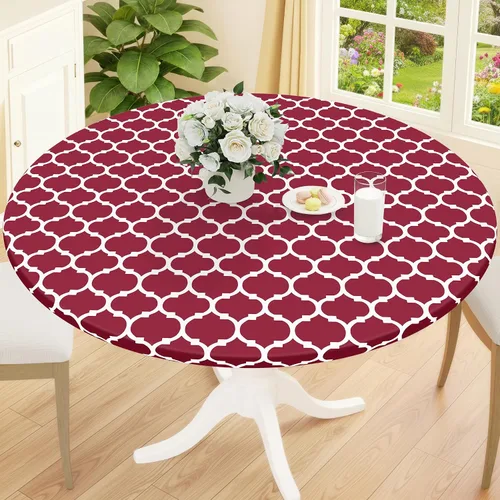 Miniatura 35 de Smiry Mantel redondo de pícnic, fundas de mesa elásticas impermeables para mesas de 18 a 24 pulgadas, manteles de vinilo con parte trasera