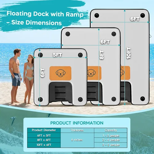 Miniatura 2 de AWEMUFA Muelle flotante inflable con rampa de 5 pies/6 pies/8 pies/10 pies, plataforma flotante flotante, tapete flotante de isla flotante, flotador