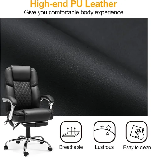 Miniatura 8 de HOMREST Silla de Oficina de Masaje de 6 Puntos con Soporte Lumbar, Silla de Oficina Ejecutiva Calefaccionada con Respaldo Reclinable, Silla de negro