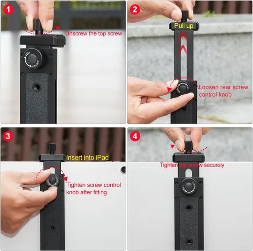 Miniatura 5 de Soporte para iPad de aleación de aluminio para trípode, compatible con iPad mini y tabletas de 5-8.8 pulgadas, tornillo de 1/4 pulgadas y liberación
