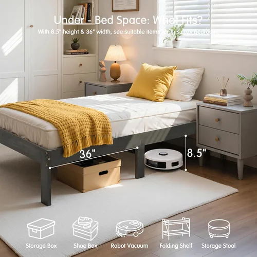 Miniatura 5 de Hokway Marco de cama individual de madera, no se tambalea, sin ruido, fácil montaje con agujeros precisos, soporte de listones de madera de 12