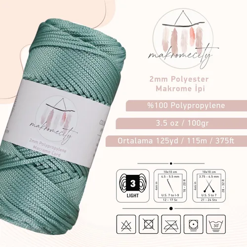 Miniatura 2 de Makromecity, Cordón de macramé de poliéster de 2 mm x 380 metros (125 yardas) 2 mm de polipropileno, cordón de macramé para crochet, bolsas, Verde