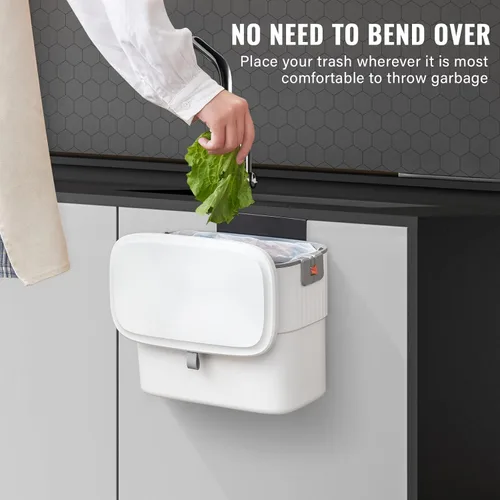 Miniatura 3 de ELPHECO Contenedor de compost de cocina con tapa, cubo de basura colgante de 1.8 galones con tapa, cubo de basura de 7 litros montado en la pared
