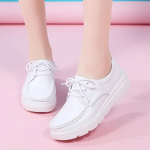 Miniatura 7 de DirraBra Mocasines de cuero para mujer, con plataforma, con cordones, transpirables, ligeros, cómodos