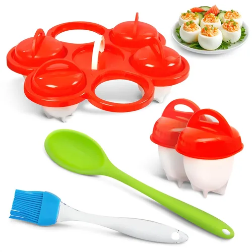 Olla para huevos duros (juego de 6) – Molde de silicona para huevos duros en 10 – 15 minutos, juego de cápsulas para cocinar escalfadas sin cáscara