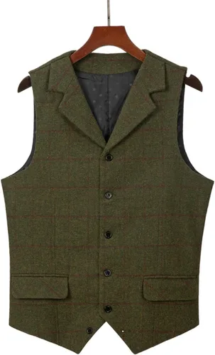 Miniatura 3 de Chaleco de traje a cuadros casual para hombre, chaleco de tweed ajustado para padrinos de boda