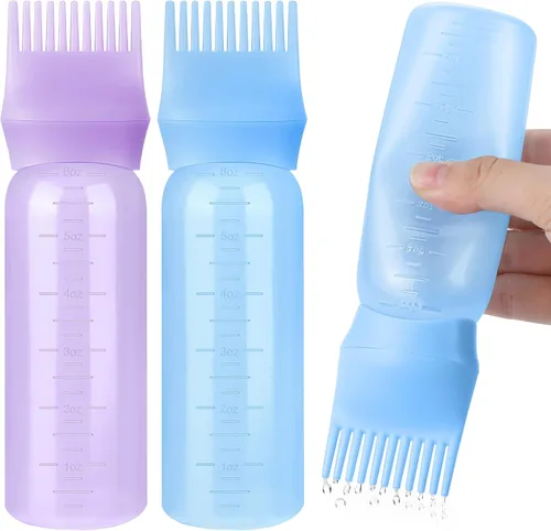 Miniatura 14 de Pimoys Paquete de 2 Botellas Aplicadoras de Peine para Raíces, Aplicador de Aceite de 6 Onzas para Tinte de Cabello, Aplicador de Aceite
