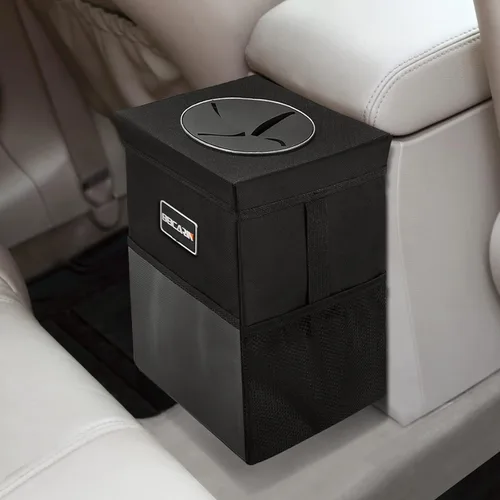 Cubo de basura para automóvil con tapa - Bolsa de basura colgante con bolsillos de almacenamiento a prueba de fugas, organizador de SUV plegable y