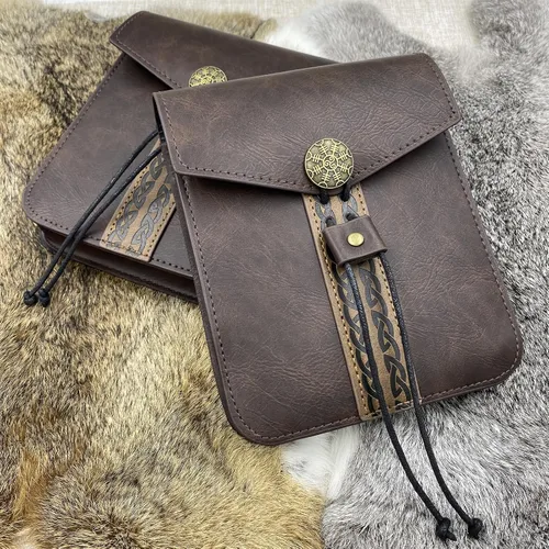 Miniatura 4 de HiiFeuer Bolso de cinturón de cuero sintético medieval vintage, bolso de cintura retro de la edad media, paquete lateral portátil para LARP Ren