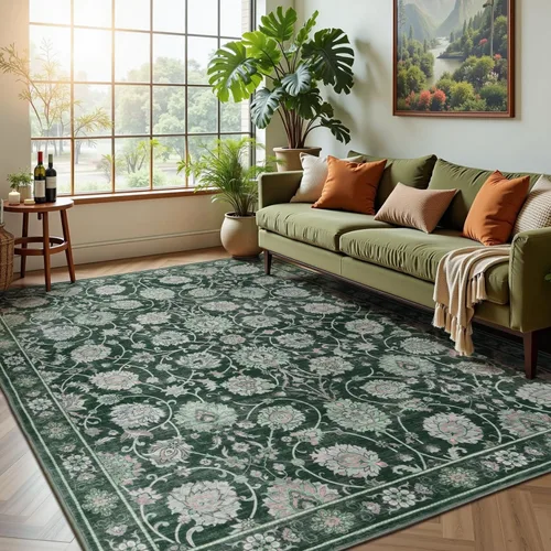 Miniatura 12 de Alfombra lavable de 2 x 3 pies, color beige floral, tapete para puerta de entrada interior, tapetes de cocina para piso, color blanco crema