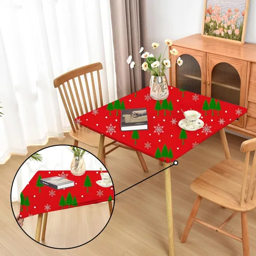 Miniatura 16 de Mantel ajustado blanco con elástico para mesas plegables de 48x48 pulgadas, manteles lavables y elásticos de elastano para mesas de cartas, manteles