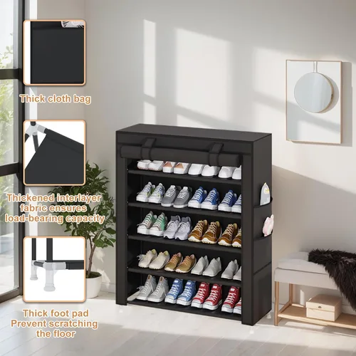 Miniatura 6 de Laiensia Organizador vertical para zapatos de 5 niveles, organizador de almacenamiento de zapatos que ahorra espacio, cubierta no tejida, estante