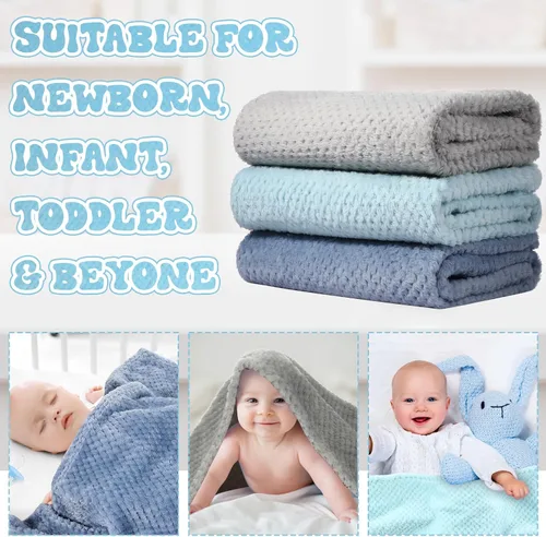 Miniatura 5 de Newwiee - 3 mantas de bebé de 30 x 40 pulgadas, mantas de forro polar ultra suaves para niñas y niños, esponjosas, recién nacidos, para cuna