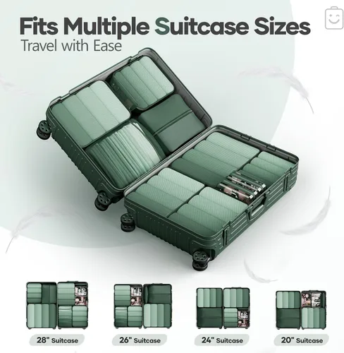 Miniatura 8 de Veken Juego de 11 cubos de compresión para artículos esenciales de viaje, bolsas organizadoras compresibles expandibles grandes para ropa, bolsas