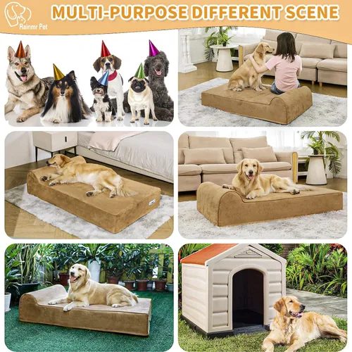 Miniatura 7 de Rainmr Camas ortopédicas para perros grandes, camas para perros de espuma viscoelástica de 7 pulgadas con forro impermeable, funda de microgamuza