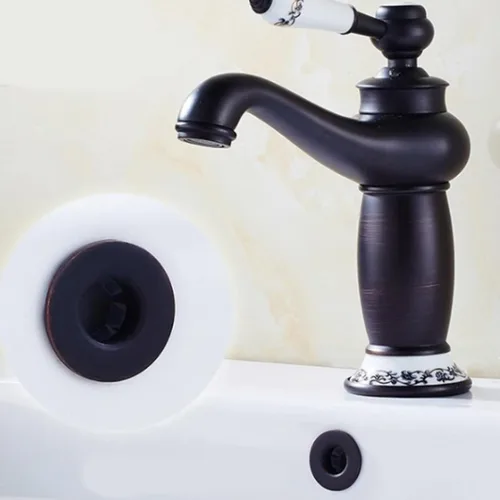 Miniatura 4 de Paquete de 4 cubiertas de anillo de desbordamiento para fregadero de baño de cocina, agujero de fregadero de baño, tapa de drenaje redonda para Negro