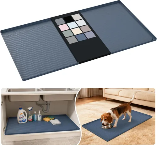 Miniatura 32 de URMONA Tapete de silicona impermeable para debajo del fregadero, 34 x 22 pulgadas, forro para estante de cocina y baño, protector de gabinetes