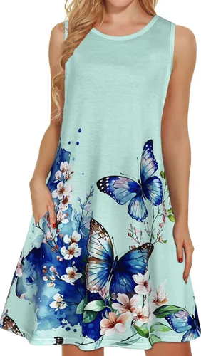 Miniatura 9 de elescat Vestidos de verano para mujer 2025, vestido casual de playa sin mangas con estampado floral, tipo camiseta, suelto y con bolsillos