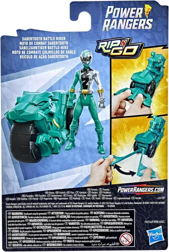 Miniatura 6 de Power Rangers Dino Fury Rip N Go Sabertooth Battle Rider and Dino Fury Green Ranger - Figura de acción y vehículo de 6 pulgadas, juguetes para niños