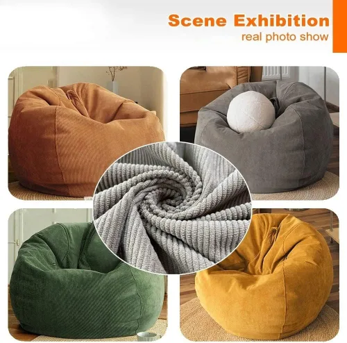 Miniatura 5 de Funda de sofá de pana para puf, puf otomano, puf grande, puff sac reclinable, asiento de esquina para el suelo, futón (color café, tamaño: 27.6 in)