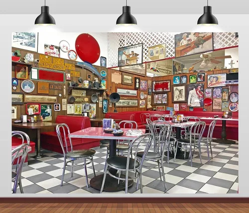 Miniatura 3 de BELECO Telón de fondo retro de tela de 5 x 3 pies para restaurante clásico de los años 50, tienda de refrescos, hora de comida, comedor local