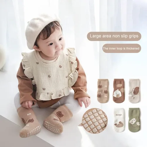Miniatura 2 de BEHELE Calcetines de agarre antideslizantes para bebés, calcetines cálidos y gruesos antideslizantes, calcetines para niñas y niños recién nacidos