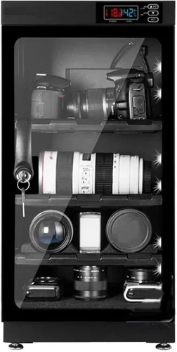INTBUYING Gabinete seco para cámara 50L Gabinete seco electrónico para almacenamiento de lentes de cámara con cerradura 4 capas inteligente