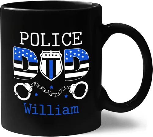 Taza de café personalizada con nombre de policía para papá, regalos personalizados para papá, 11 onzas, 15 onzas Taza negra de papá policía