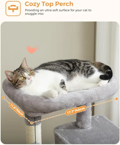 Miniatura 4 de MUTTROS Árbol para gatos de interior, torre para gatos de varios niveles de 44.5 pulgadas con hamaca grande de marco de metal, condominio para gatos