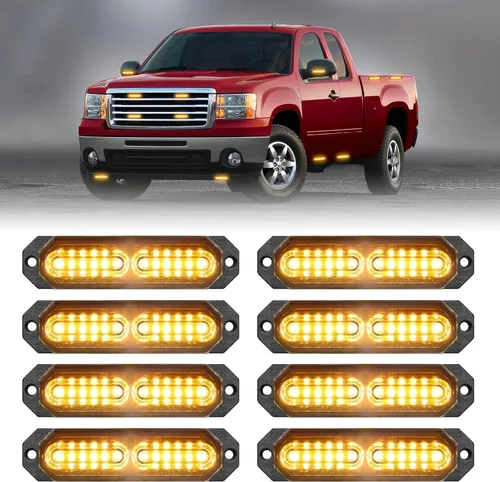 HLauto 1200T Luces de rejilla estroboscópicas de emergencia: 8 piezas 12 LED con función de sincronización, luces de advertencia de seguridad