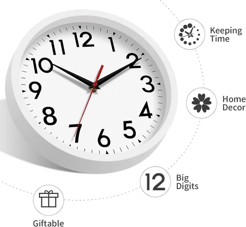 Miniatura 6 de DAXSMY Reloj de pared analógico pequeño de 8 pulgadas, silencioso, sin tictac, funciona con pilas, moderno, simple, decorativo, para cocina