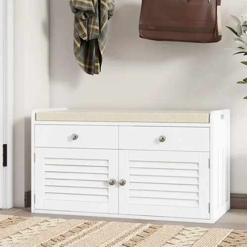 Miniatura 9 de WARMHONIU Banco de Almacenamiento para Zapatos con Tapa Levantable, Banco de Entrada con Asiento Acolchado, Estante Ajustable, Zapatero de 2 Niveles