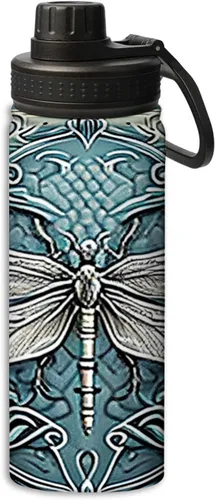 Miniatura 17 de Botella de agua de acero inoxidable de 18 onzas con diseño floral de flores en una noche negra, aislada al vacío, de doble pared, a prueba de fugas