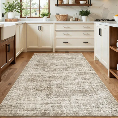Miniatura 162 de Alfombra de pasillo Soalmost 2'6" x 10' lavable, alfombra antideslizante para cocina, baño, lavandería, alfombras vintage ultra delgadas para Beige