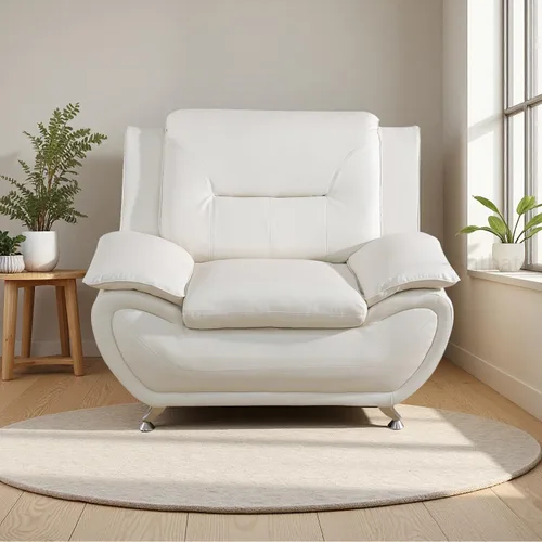 Miniatura 70 de Sofás Seccionales de Cuero, Conjuntos de Muebles de Sala de Estar, 3 Piezas Conjunto de Sofá Moderno para Sala de Blanco crema