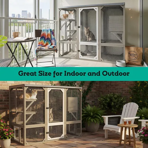 Miniatura 5 de Cercado Catio grande de 118" para gatos al aire libre, recintos para patio de gatos resistentes a la intemperie para múltiples gatos, jaula exterior