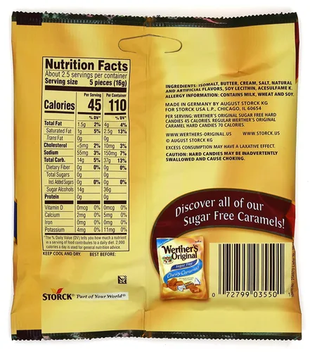 Miniatura 2 de Werthers - Paquete variado de 6 bolsas (1.46 onzas) de dulces duros sin azúcar, dos sabores, café de caramelo y caramelo, 3 bolsas cada una y viene