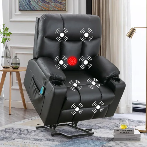 Miniatura 3 de Bonzy Home Silla elevadora extra ancha de 26" con calor y masaje, sillón reclinable elevador eléctrico de cuero sintético con masaje para adultos