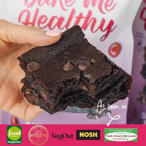 Miniatura 4 de Bake Me Healthy Mezcla para hornear brownie de chocolate amargo sin gluten, brownie vegano, sin OMG, 35% menos azúcar, apta para alérgicos, a base